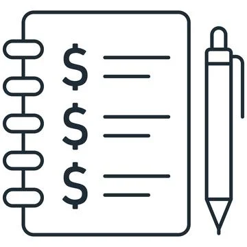 Simple outline notebook with dollar signs and pen for budget plan Illustrazione stock