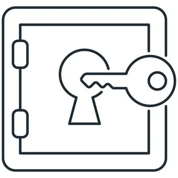 Simple outline safe box and key line icon for security concept Stock-Illustration