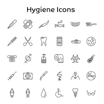 Simple Outline Set Hygiene of Vector Icons for Your Design. Stock Illustration