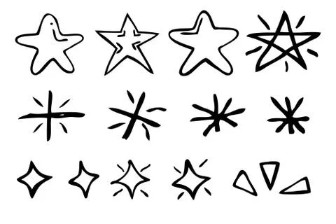 Simple Outline Set, vector hand draw sketch, star or shine effect Ilustración de archivo