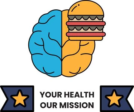 Simple outline shows brain and burger Stock Illustration