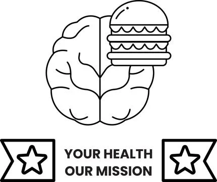 Simple outline shows brain and burger Stock Illustration