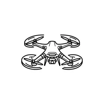 Simple outline sketch of an advanced quadcopter drone from above Ilustração Stock