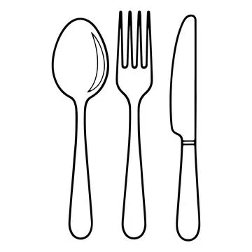 Simple Outline of Spoon Fork and Knife Dining Silverware Cutlery Set Stock Illustration