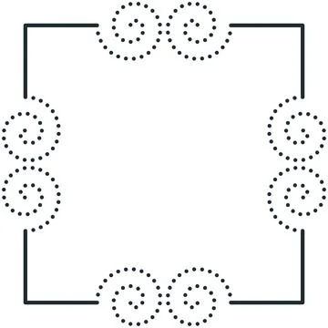 Simple outline square frame with dotted swirls border Stock Illustration
