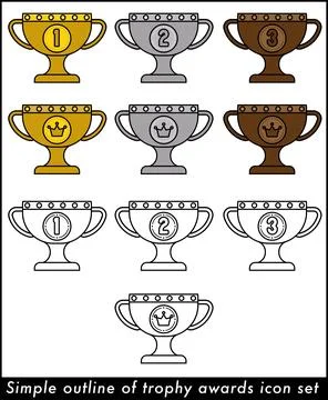 Simple outline of trophy awards icon set-3 Stock Illustration