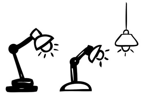 Simple Outline Vector Doodle Lamp, isolated on white Stock Illustration