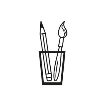  simple outline  vector icon of pencil and brush Stock Illustration