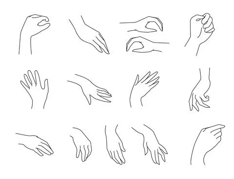 Simple outline vector Illustration of hands palms in different positions. Vector Stock Illustration