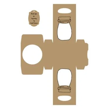 Simple Packaging Box Die Cut Cube Template with jar and tag with text Thank Y Stock Illustration