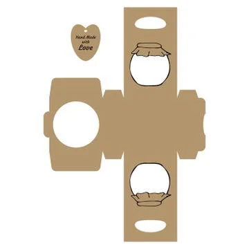 Simple Packaging Box Die Cut Cube Template with jar and tag with text Thank Y Stock Illustration