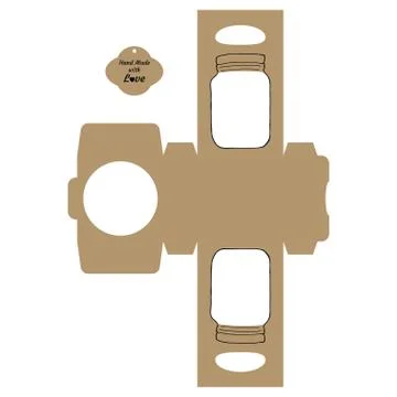 Simple Packaging Box Die Cut Cube Template with jar and tag with text Thank Y Stock Illustration