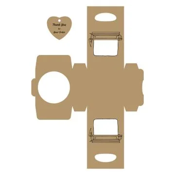 Simple Packaging Box Die Cut Cube Template with jar and tag with text Thank Y Stock Illustration