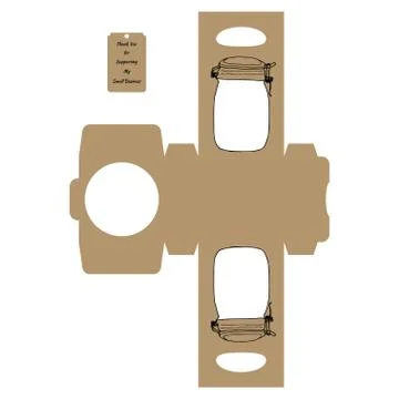 Simple Packaging Box Die Cut Cube Template with jar and tag with text Thank Y Stock Illustration