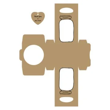 Simple Packaging Box Die Cut Cube Template with jar and tag with text Thank Y Stock Illustration