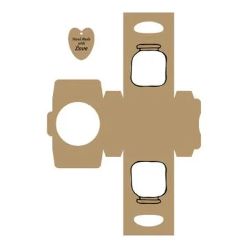 Simple Packaging Box Die Cut Cube Template with jar and tag with text Thank Y Stock Illustration