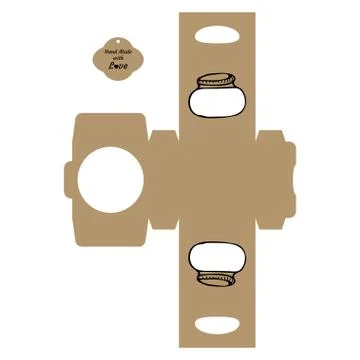 Simple Packaging Box Die Cut Cube Template with jar and tag with text Thank Y Stock Illustration