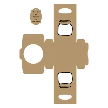 Simple Packaging Box Die Cut Cube Template with jar and tag with text Thank Y Stock Illustration