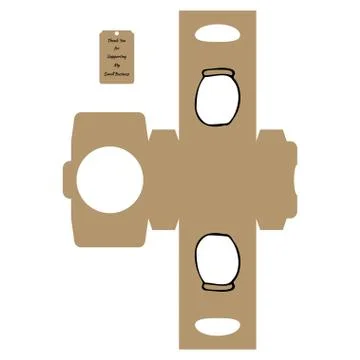 Simple Packaging Box Die Cut Cube Template with jar and tag with text Thank Y Stock Illustration