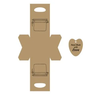Simple Packaging Box Die Cut Cube Template with jar and tag with text  Stock Illustration