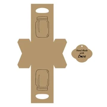 Simple Packaging Box Die Cut Cube Template with jar and tag with text  Stock Illustration