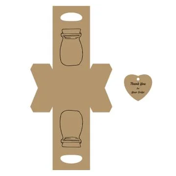 Simple Packaging Box Die Cut Cube Template with jar and tag with text  Stock Illustration