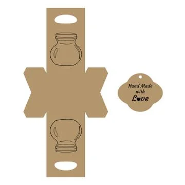 Simple Packaging Box Die Cut Cube Template with jar and tag with text  Stock Illustration