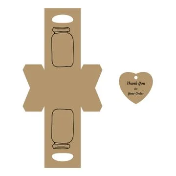 Simple Packaging Box Die Cut Cube Template with jar and tag with text  Stock Illustration
