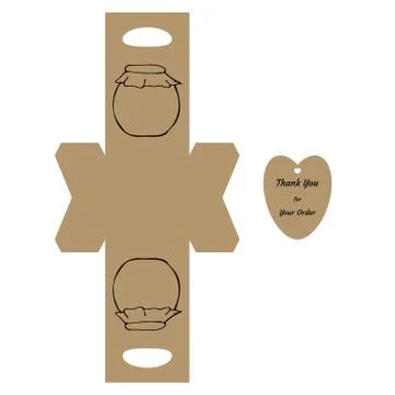 Simple Packaging Box Die Cut Cube Template with jar and tag Stock Illustration