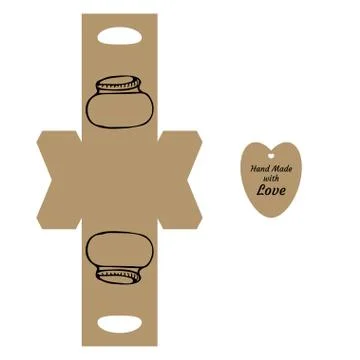 Simple Packaging Box Die Cut Cube Template with jar and tag  Stock Illustration