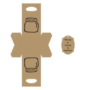 Simple Packaging Box Die Cut Cube Template with jar and tag Stock Illustration