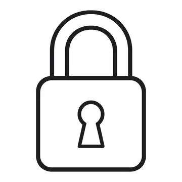 Simple padlock line black outline of a closed security lock with a keyhole,.. Illustrazione stock