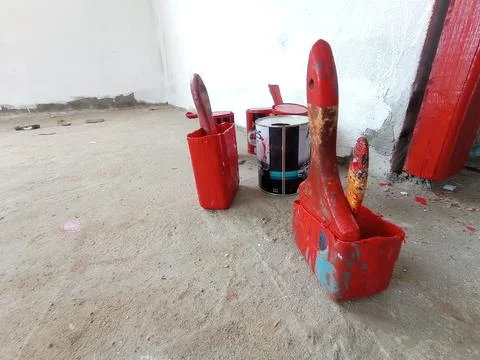 A simple paint can using used plastic waste. Stock Photos