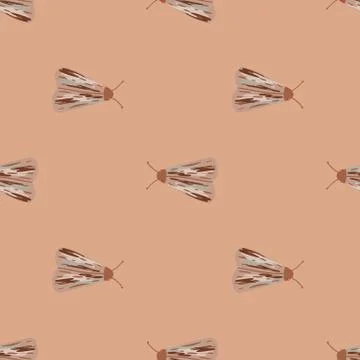 Simple pale seamless pattern with folk insects ornament. Hand drawn moles sil イラスト素材