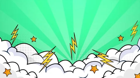 Simple panels in a comic book style pop art background with lightning stars and Stock Footage 293046073