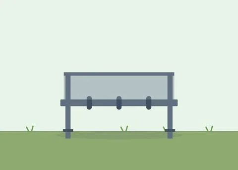 Simple park bench in minimalist flat design outdoors. Empty bench on grassy area Ilustração Stock