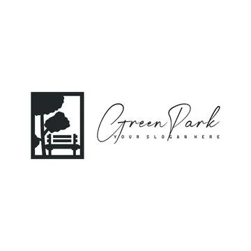 Simple park logo concept, with beautiful and comfortable tree and chair con.. Stock Illustration