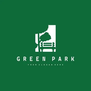 Simple park logo concept, with beautiful and comfortable tree and chair con.. Stock Illustration