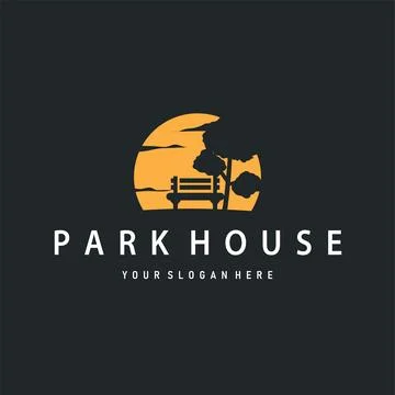 Simple park logo concept, with beautiful and comfortable tree and chair con.. Stock Illustration