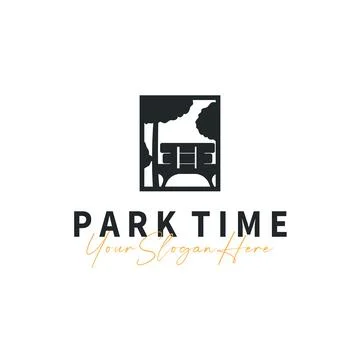 Simple park logo concept, with beautiful and comfortable tree and chair con.. Stock Illustration