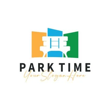 Simple park logo concept, with beautiful and comfortable tree and chair con.. Stock Illustration