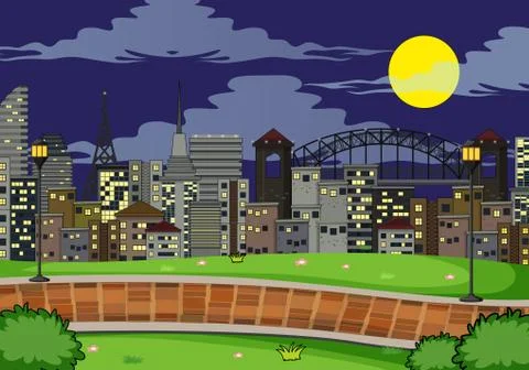 Simple park scene at night Ilustração Stock