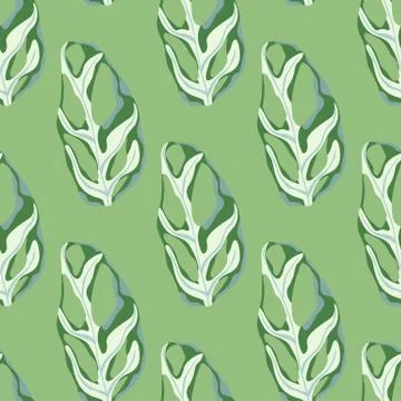 Simple pastel seamless pattern with monstera ornament. Green background. Simp Stock Illustration