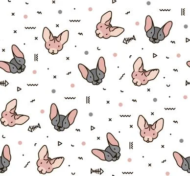 Simple pattern with cats and geometric shapes. Illustrazione stock