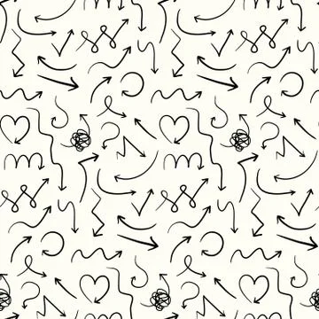Simple pattern with cute doodle hand drawn arrows Stock Illustration