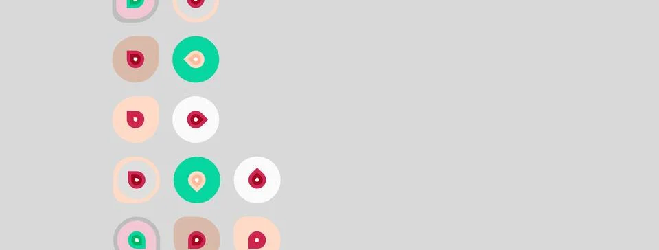 Simple pattern features colorful circles, droplets. Minimalist design uses .. 스톡 일러스트