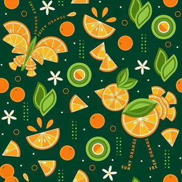Simple pattern with orange slices, bird, butterfly Stock Illustration