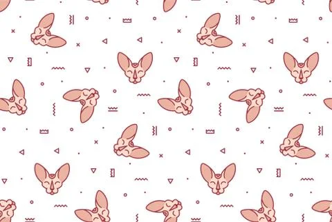 Simple pattern with pink cats and geometric shapes Stock Illustration