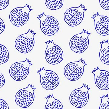 Simple pattern of pomegranate halves in blue outline 스톡 일러스트