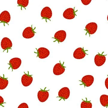 Simple pattern with raspberries on white background. Colorful summer fruits and Stock Illustration
